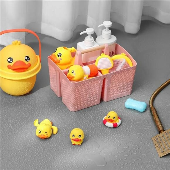 Pink Plastic Shower Caddy Basket Dorm Bathroom Organizer Tote with Handle - Picture 4 of 8